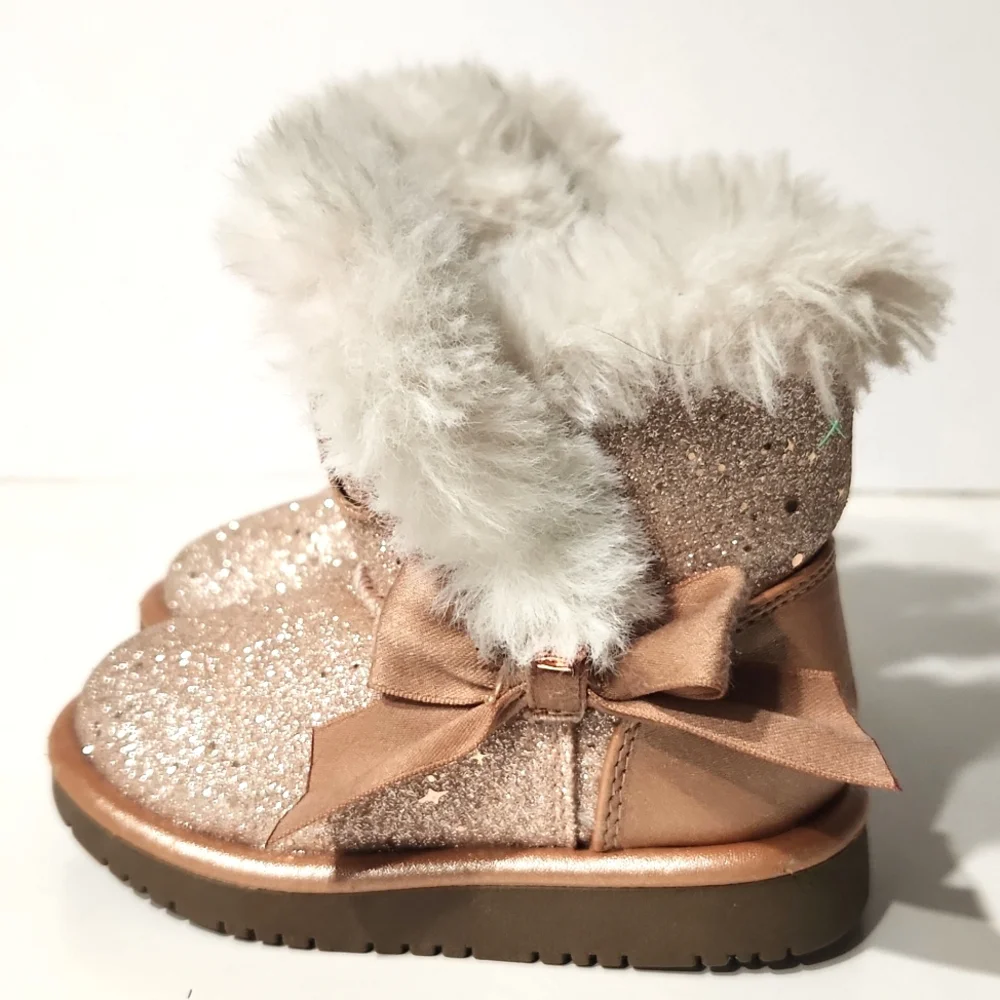 Juicy Couture Windsor Girl's Rose Gold Sparkle Faux Fur Toddler Boots Size 6